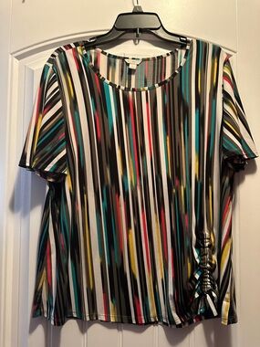 Cato Striped Short-Sleeve Tee with Side Ruching in Multicolor